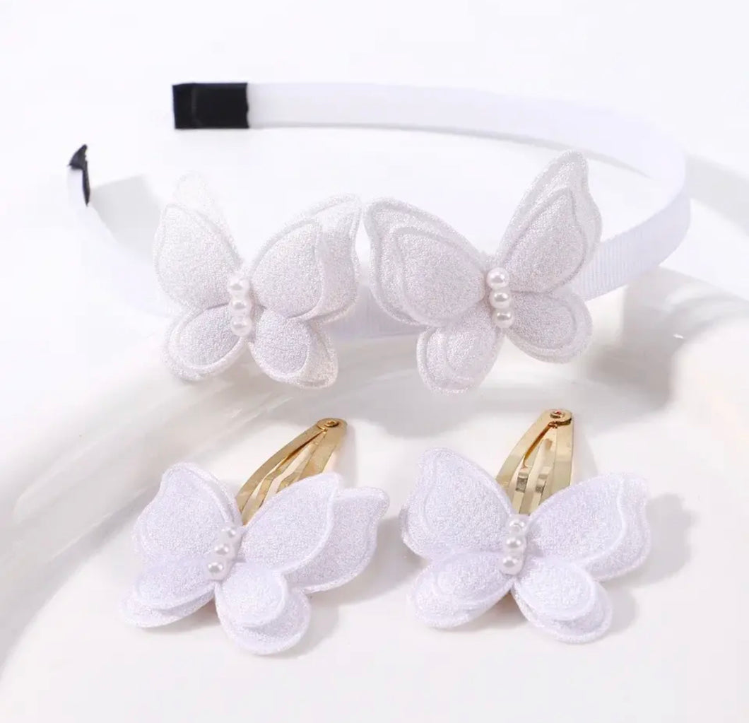 White butteflies- choose headband or clip