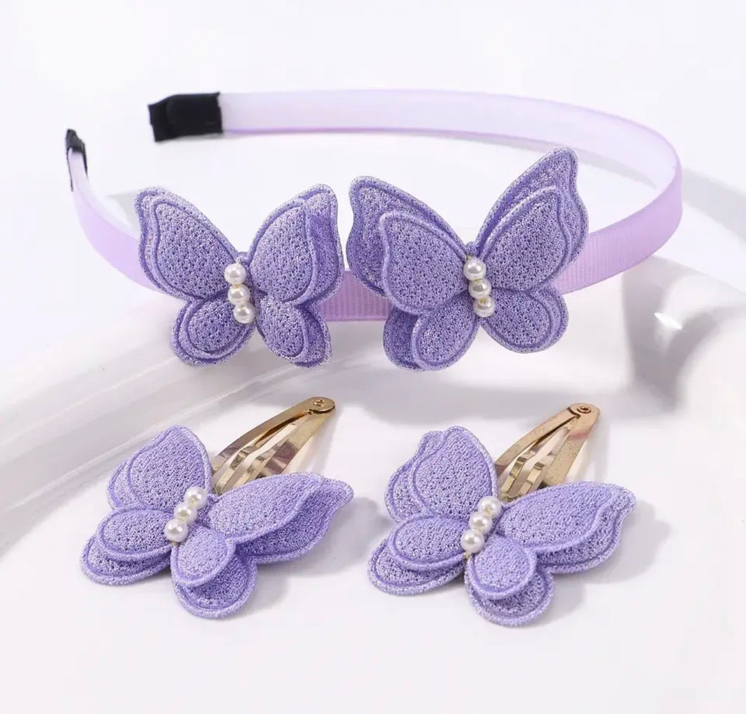 Purple butterflies- choose headband or clips